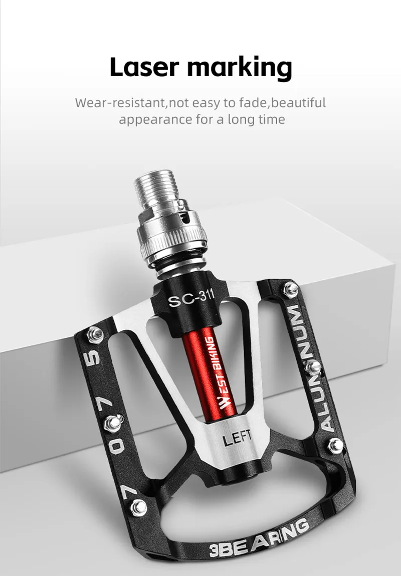 WEST BIKING Schnellspanner-Faltpedale aus 7075 Aluminiumlegierung, Ultraleicht, 3 Lager, Rutschfest, Verbreiterte Pedale für MTB und Rennräder – Detail 10
