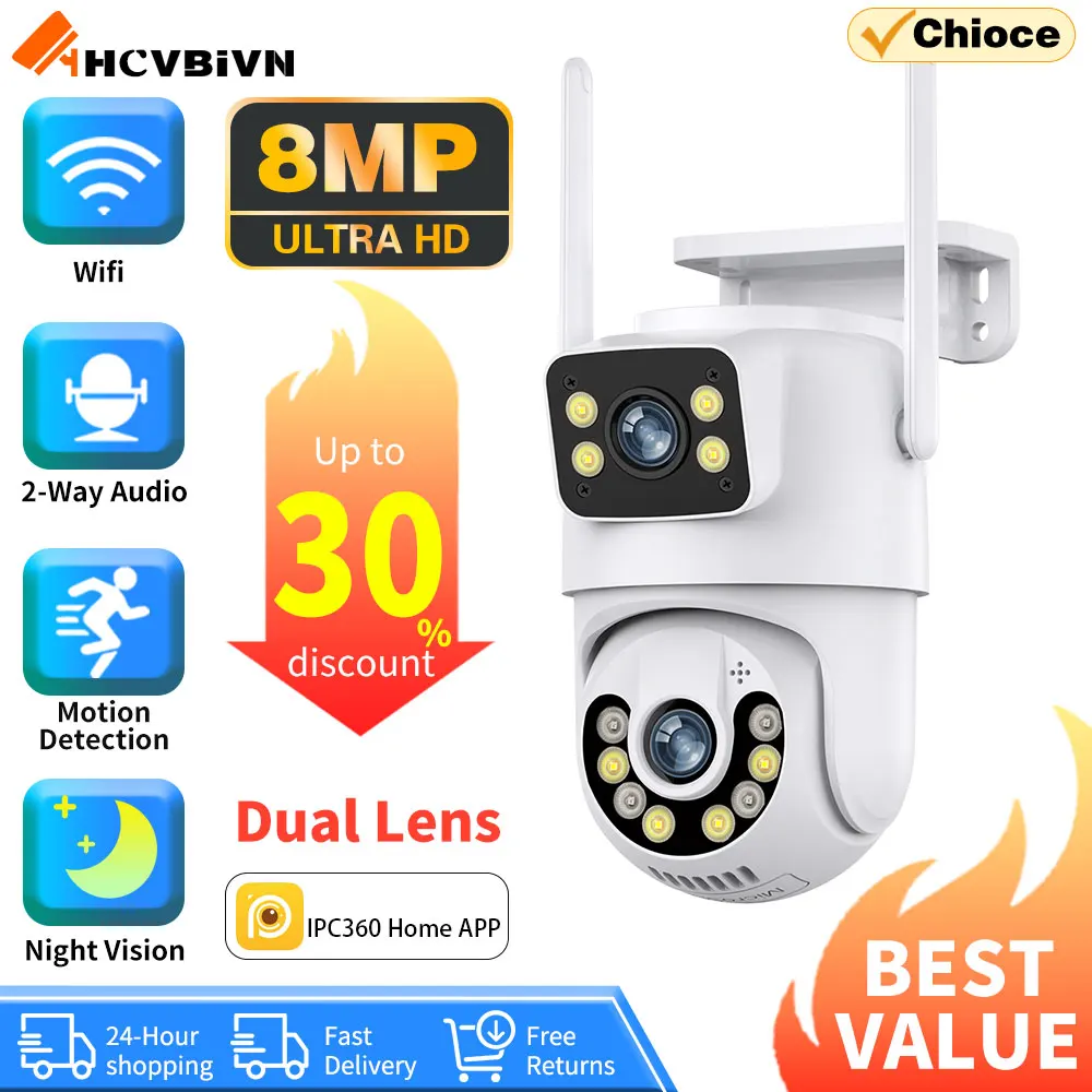 

8MP 4K WIFI IP Camera Dual Lens PTZ Surveillance Camera Outdoor Waterproof Security Portection IR Color Night Vision Smart Home