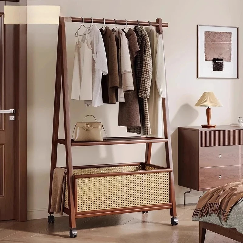 Floor-to-ceiling bedroom household hanger Solid wood secondary net clothes drying hat rack Simple medieval fashion