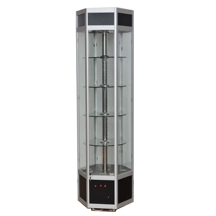 Custom.Hexagonal Electrical Revolving Glass Display Cabinet/revolving Glass showcase with Lock