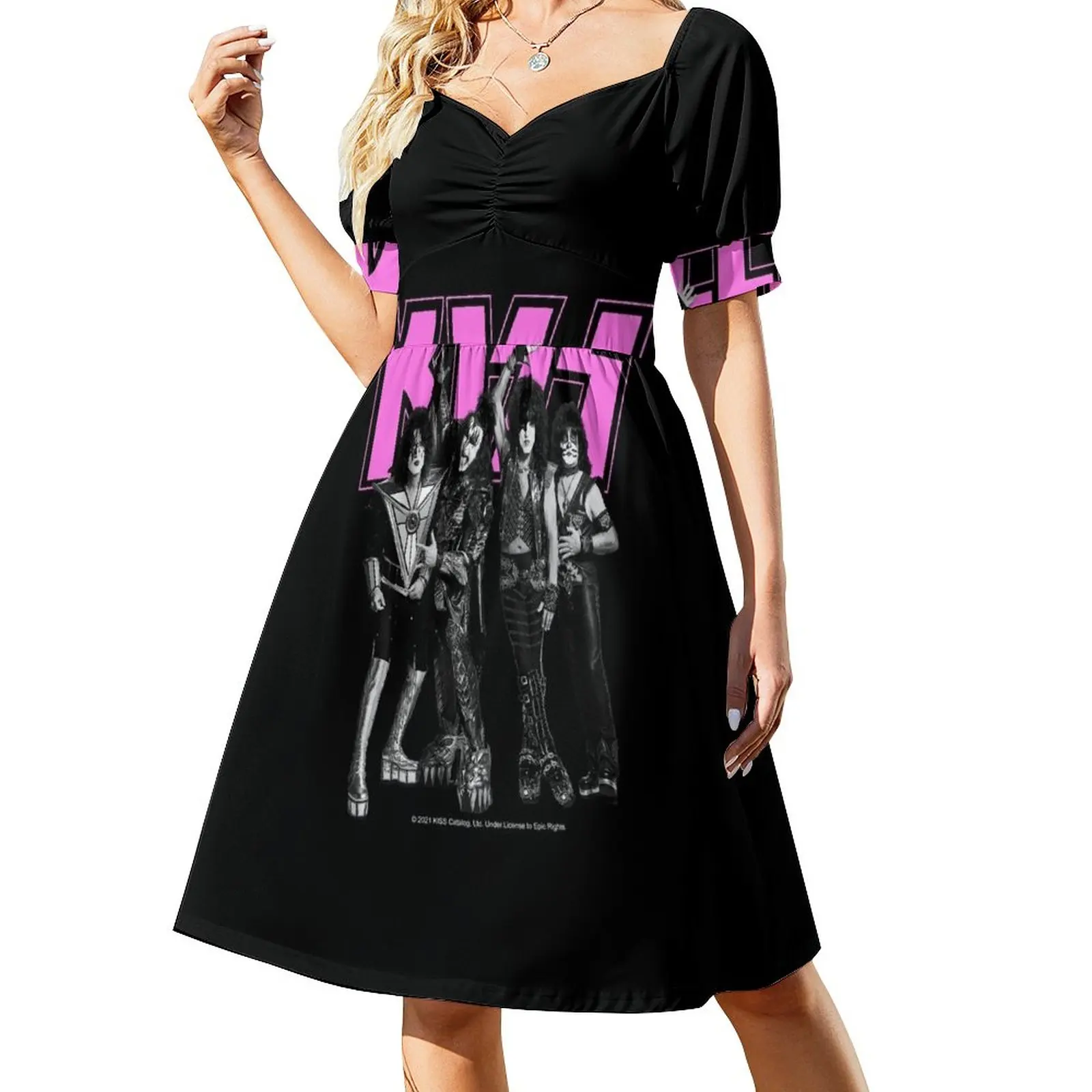 

KISS  The Band - Pink, Black and White Version Sleeveless Dress summer dresses evening dress ladies