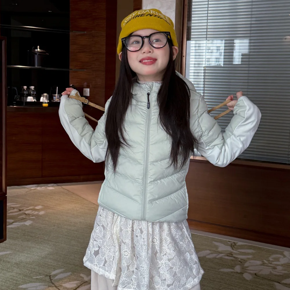 Children's Clothing Girls Down Jacket 2025 Autumn and Winter New Sleeve Hooded White Duck Down Jacket