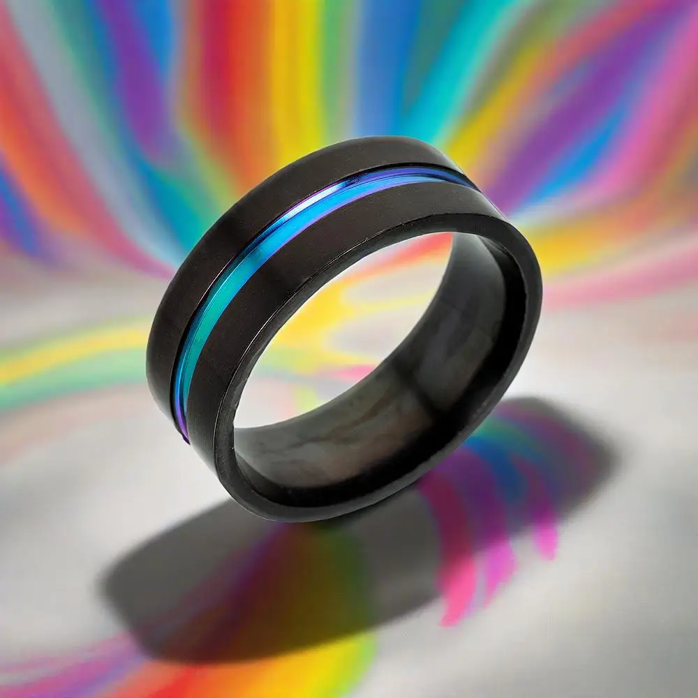الرجال 8mm الملونة الفاخرة رومانسية زوجين خواتم الزفاف الفرقة مثلي الجنس مثليه فخر المجوهرات