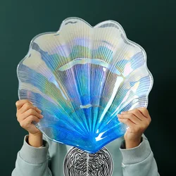 Iridescent Colorful holographic Transparent 30cm large Blue Glass Shell Plates Ornaments Display Decorations Jewelry Trays