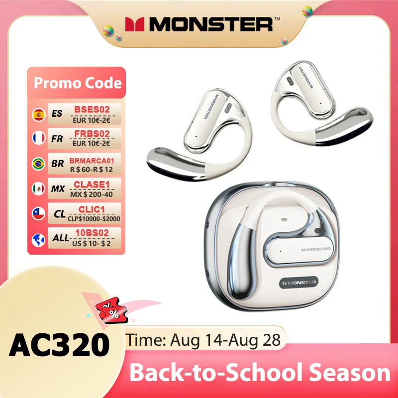 سماعة تشويس مونستر AC320 TWS بلوتوث 5.4 IPX4 Waterpoof سماعات أذن رياضية 360 °   سماعات ستيريو طويلة التحمل