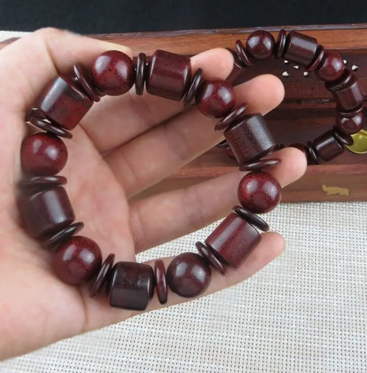 

1pcs 15MM Natural Red Wood Combo Beads Mala Stretchy Bracelets Bohemian Bangle Unisex Beaded Handmade Charm Men Prayer