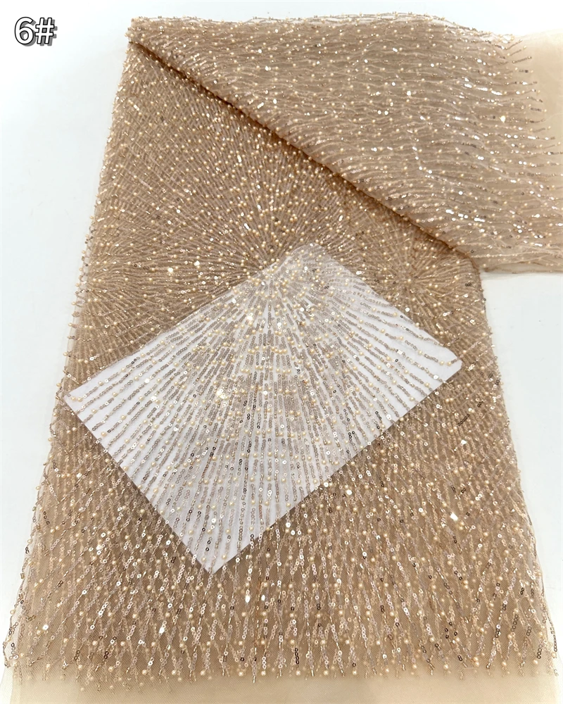 Luxury African Beaded Lace Fabric with High-Quality Sequins for Nigerian Party Dress Sewing Material