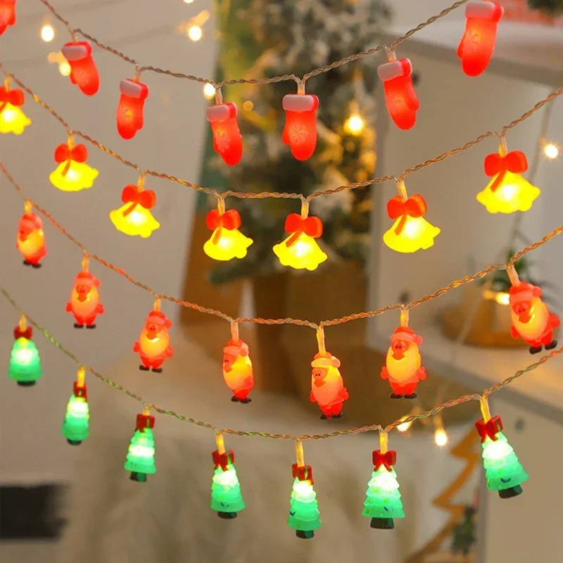 

Christmas String Lights Santa Claus Bell LED Lights Battery Power Cartoon Curtain Lights Room Window New Year's Party Decoration