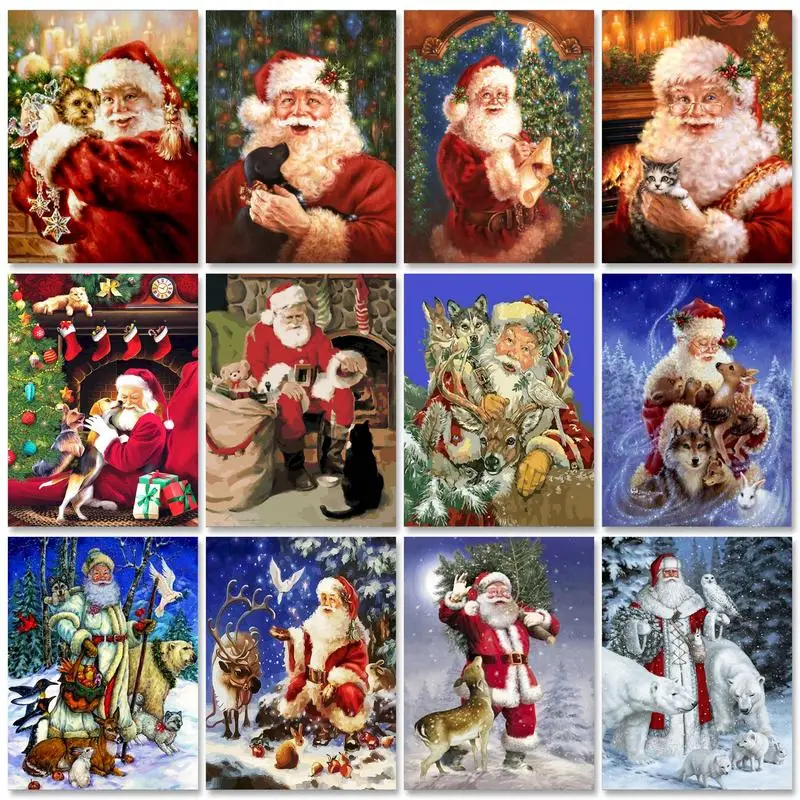 GATYZTORY Christmas Pictures by Numbers Crafts Paintings on Number Santa Claus and Aniaml Modern Home Decor Art Supplies