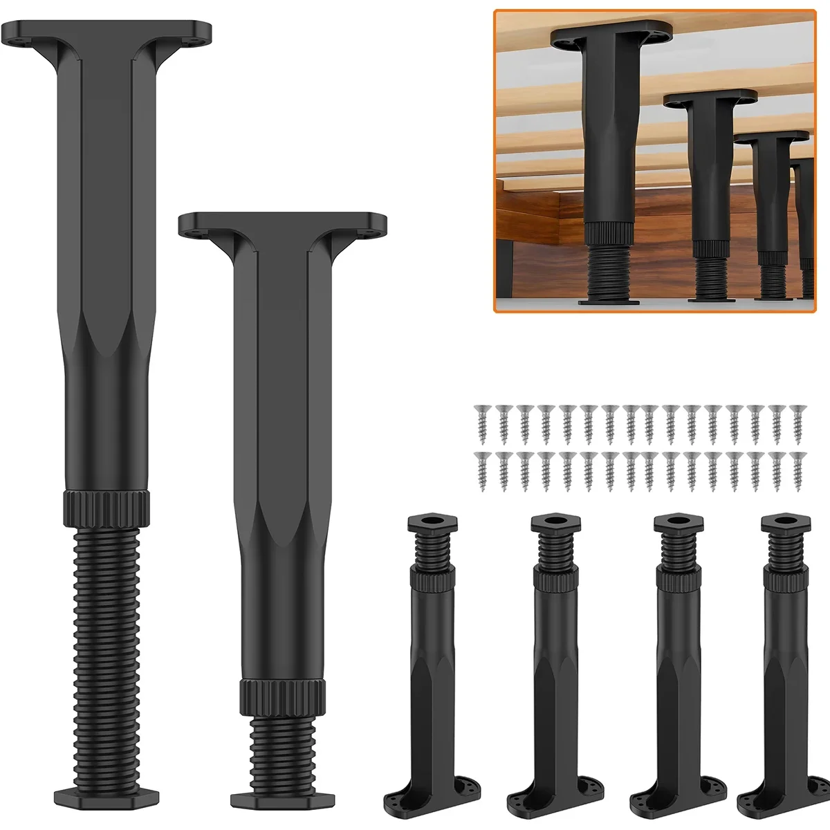6 Stück Teleskop-Bettbalken-Stützfuß, 20–37 cm, verstellbare Möbelbeine, robuste Stützbeine für Bett, Sofa, Kommode, Stuhl, Tisch