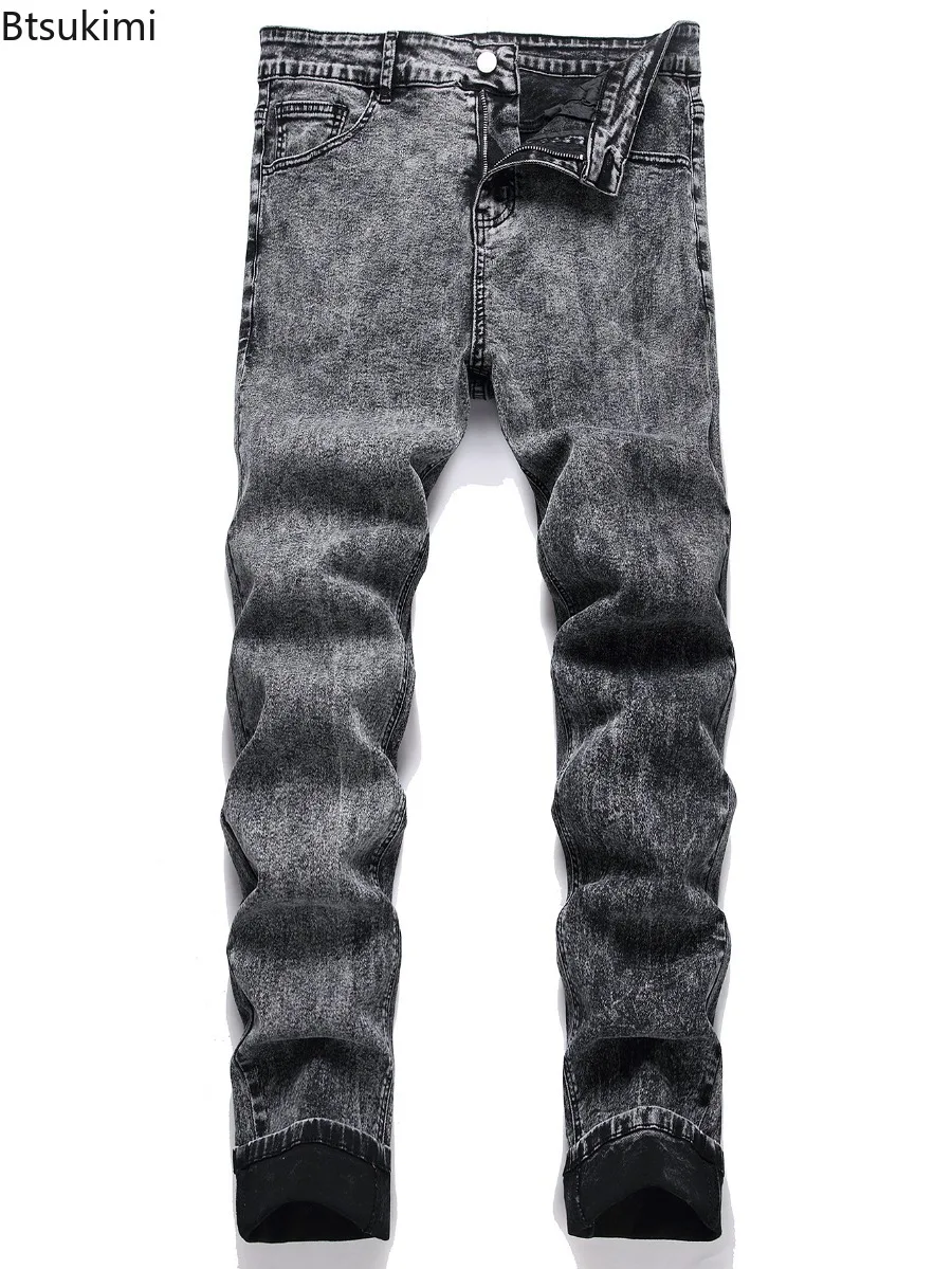 

High Street Men's Black Jeans Stretch Slim Fit Small Feet Pants Ripped Distressed Motorcycle Trouser Men Streetwear Denim Pants