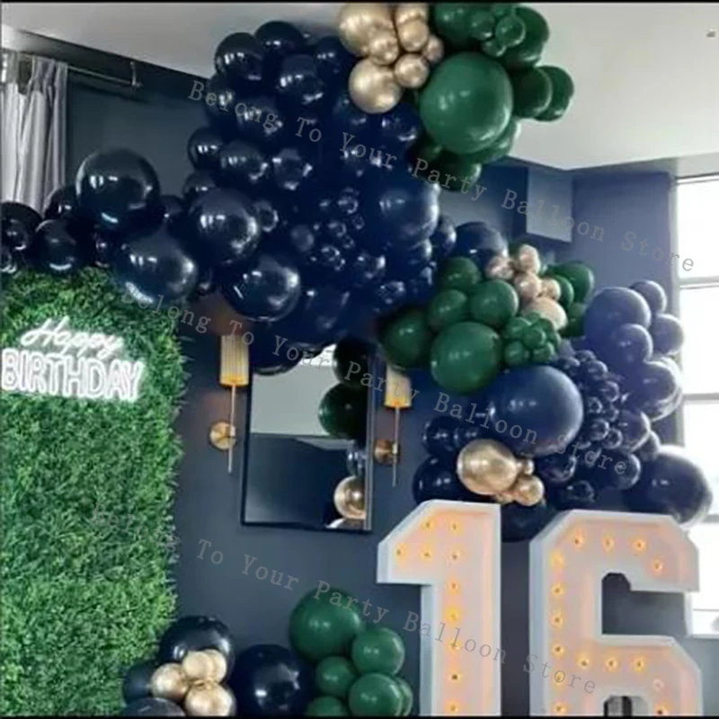 Kit de arco de guirnalda de globos azul marino, decoración para fiesta de cumpleaños y boda, globo de látex dorado verde, decoración para fiesta de graduación y aniversario