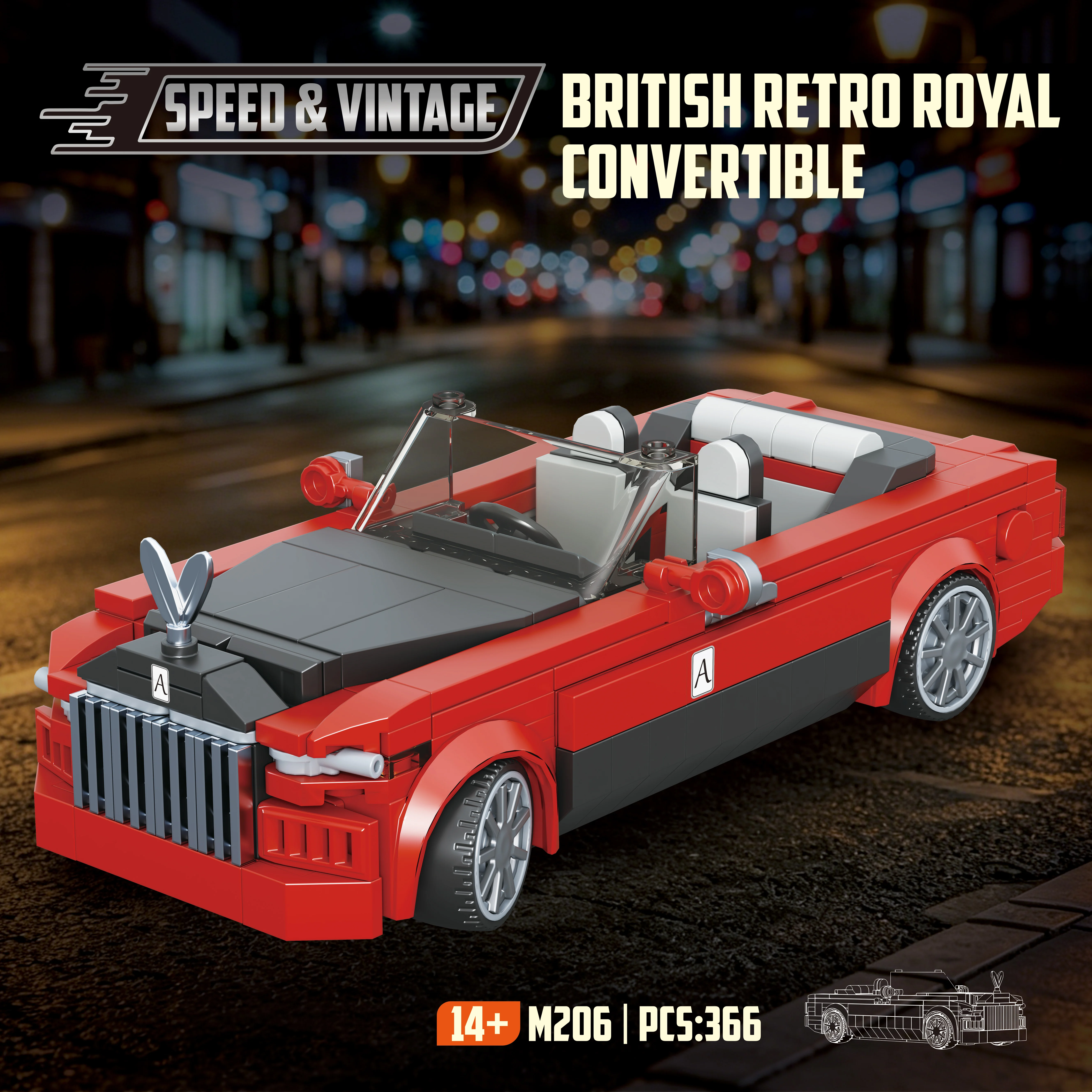 366PCS Luxury Convertible Building Blocks Retro Classic Car Model Bricks Car Fans Collectible Desktop Ornament Assembly Toy Gift view 5