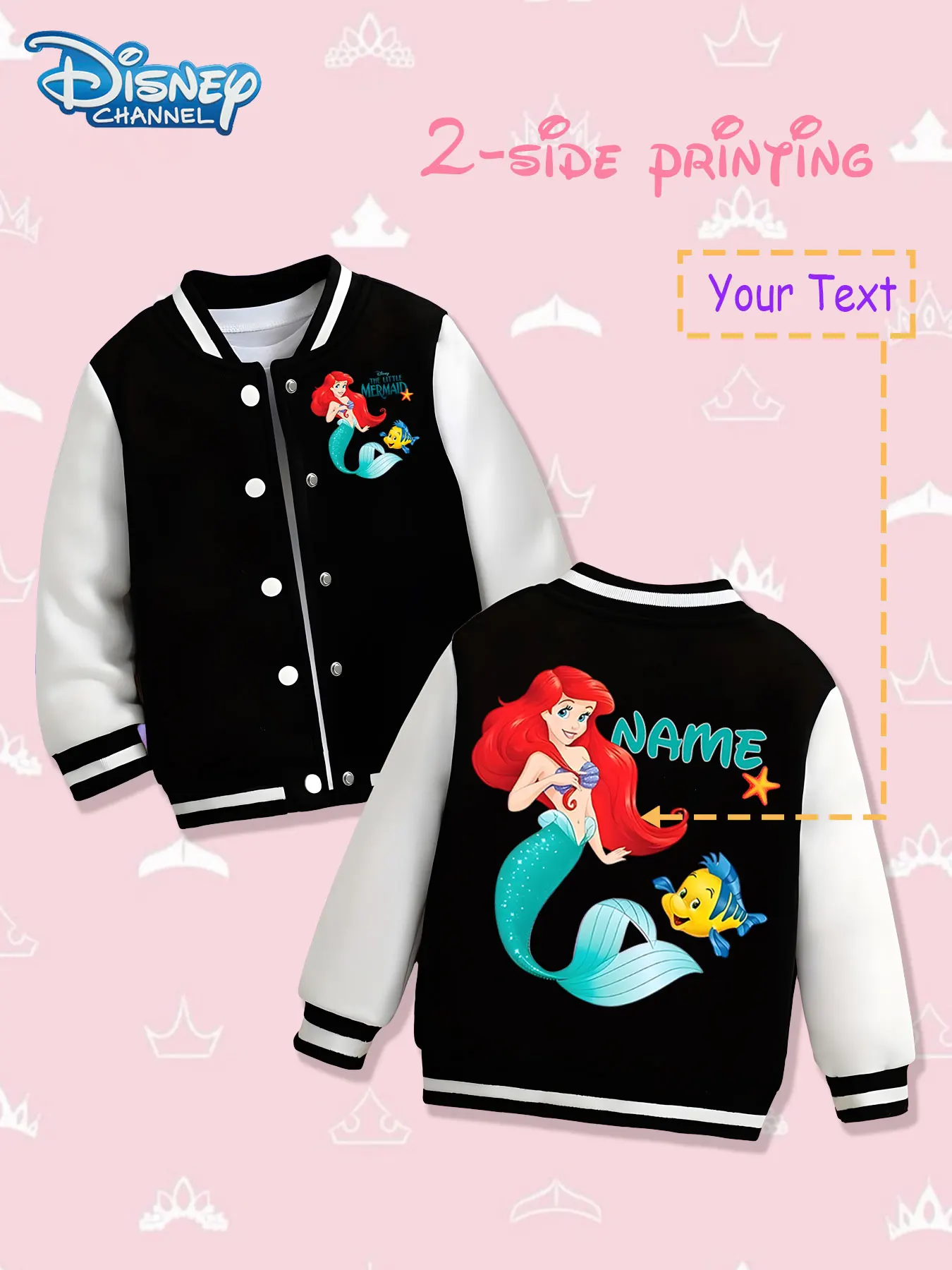 

MINISO Disney Little Mermaid Kids Baseball Jacket - The Little Mermaid and Flounder's joyful scenes are presented on both sides,