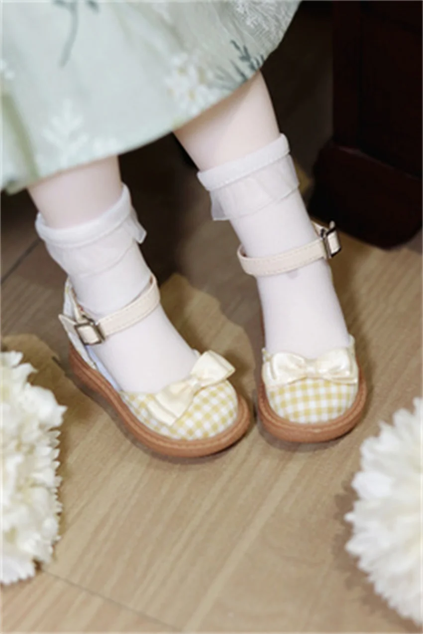 BJD MDD MSD Shoes Suitable for 1/4 doll sandals soft sole bow plaid cloth upper