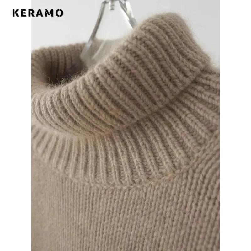 Women\'s Vintage Casual Knitting Long Sleeve Pullovers 2023 Winter Fashion Turtleneck Solid Ladies Loose Female Warm Sweater Top