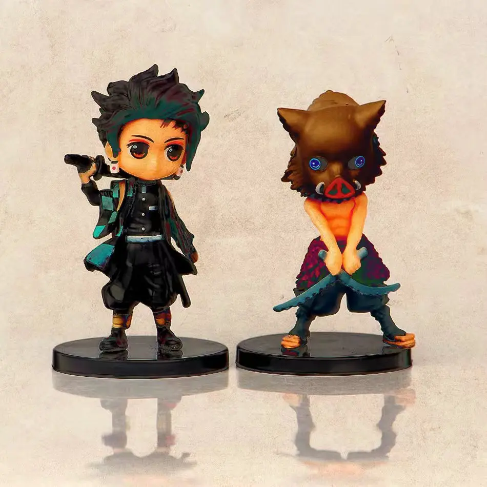 Zestaw 6 figurek Anime Demon Slayer, 7 cm, Kamado Tanjirou, Kamado Nezuko, mini, urocza edycja, figurki z PVC, zabawka, ozdoba na biurko, prezent