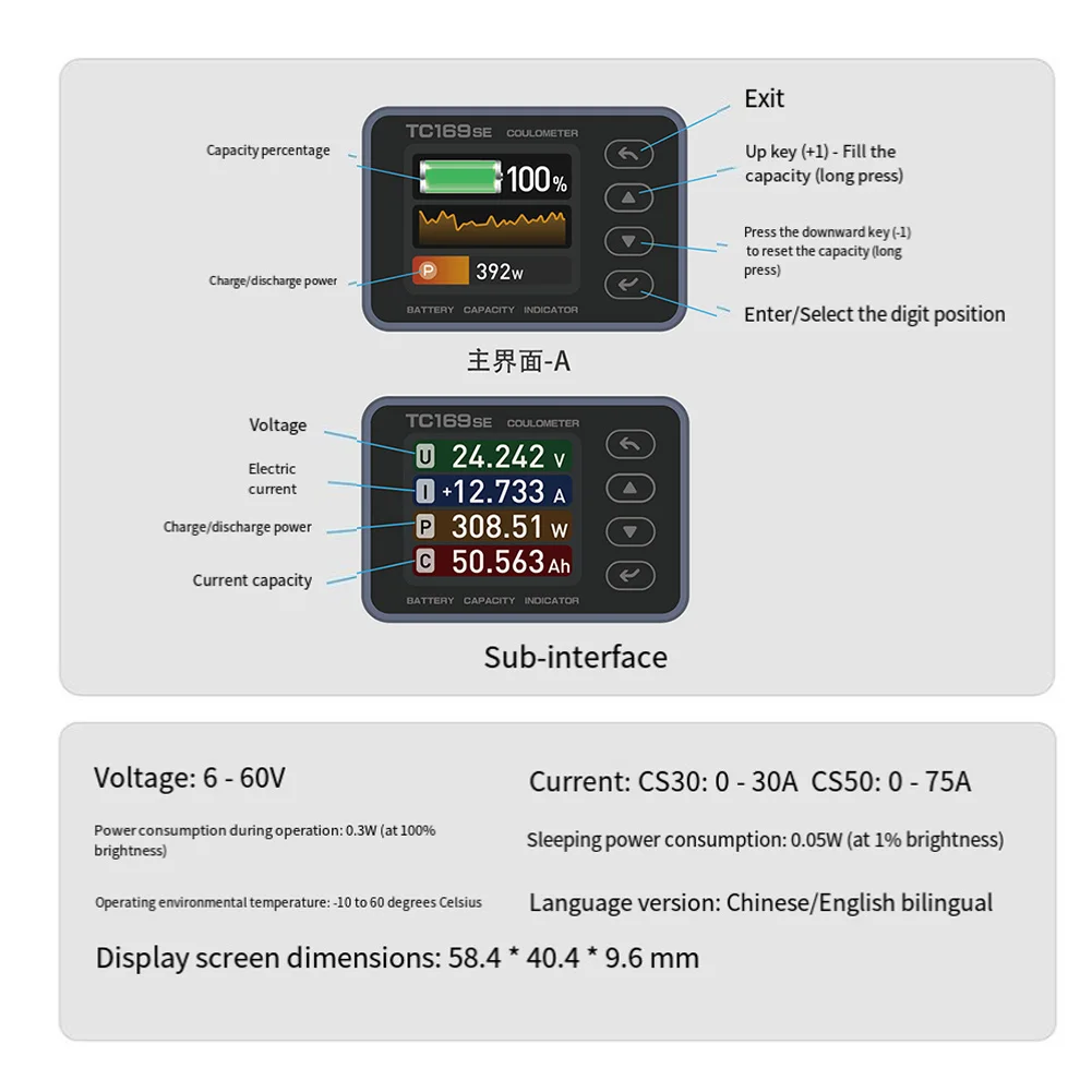 1Set High Resolution Color Screen Coulometer Battery Capacity Indicator For Lithium For  6-60V Battery Systems Power Tool