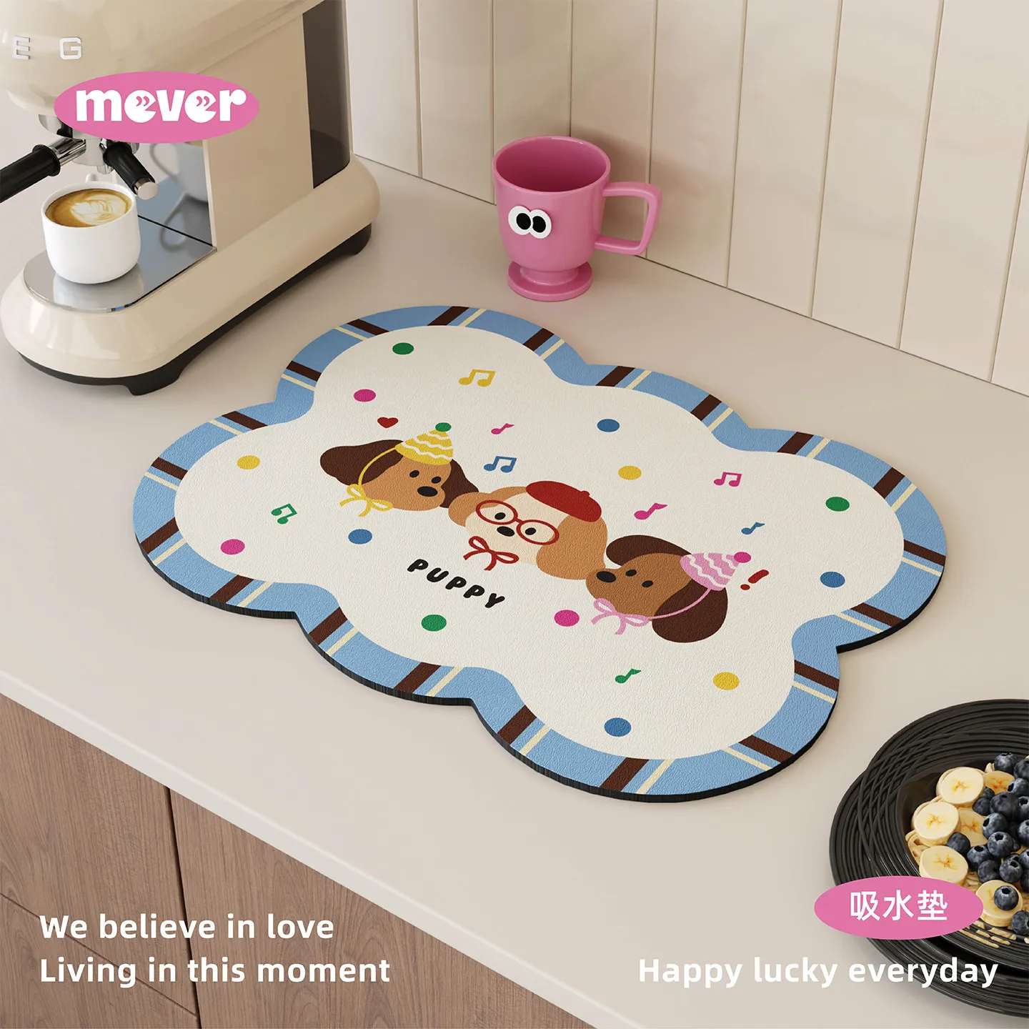 VIKAMA pink stripe party dog kitchen decor mat cupcake apple cute celebration stylish kitchen countertop absorbent non slip pad