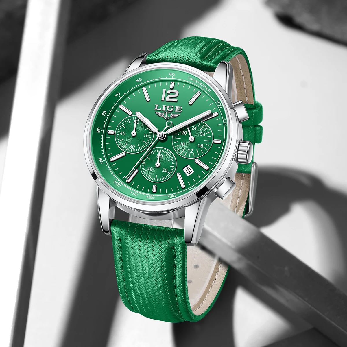 LIGE Fashion Leather Watch For Men Casual Business 24 Hour Moon Phase Quartz Chronograph Watch Male Waterproof Men's Watches