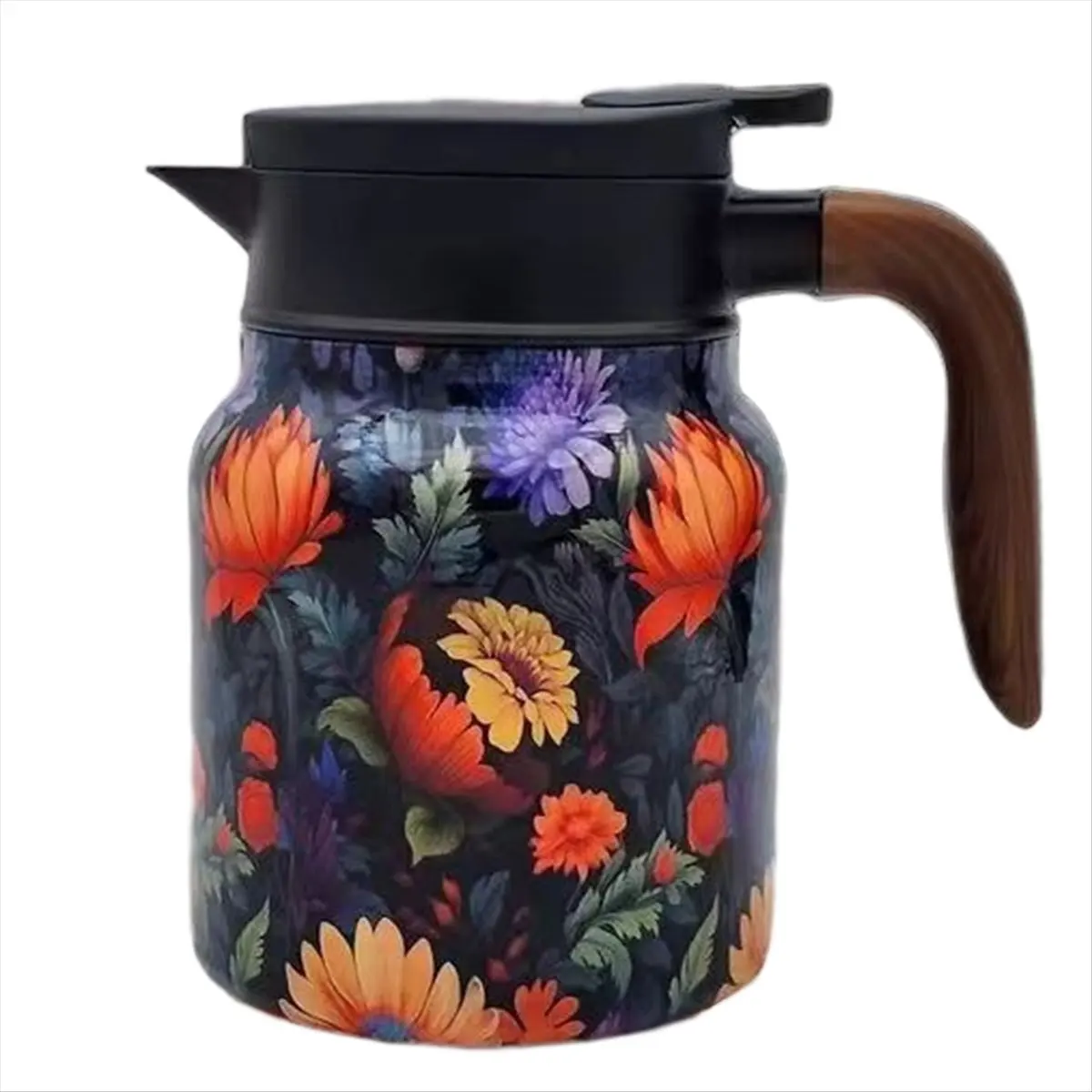 PROFESSIONAL USE Vintage Floral Pattern Tea Built-in Infuser Stainless Steel Thermal Carafe with Lid for Hot Drinks Orange