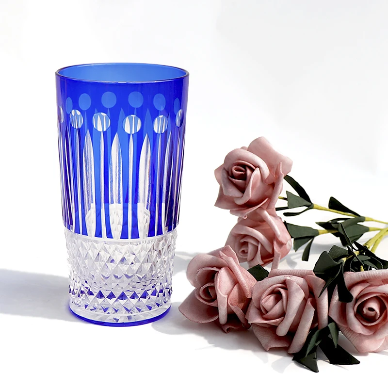 

Edo Kiriko Elegent Wine Drinking Glass Cup Lead-free Crystal Vase Blue Hand-blown Hand-carved Glasses Best Gift For Wedding