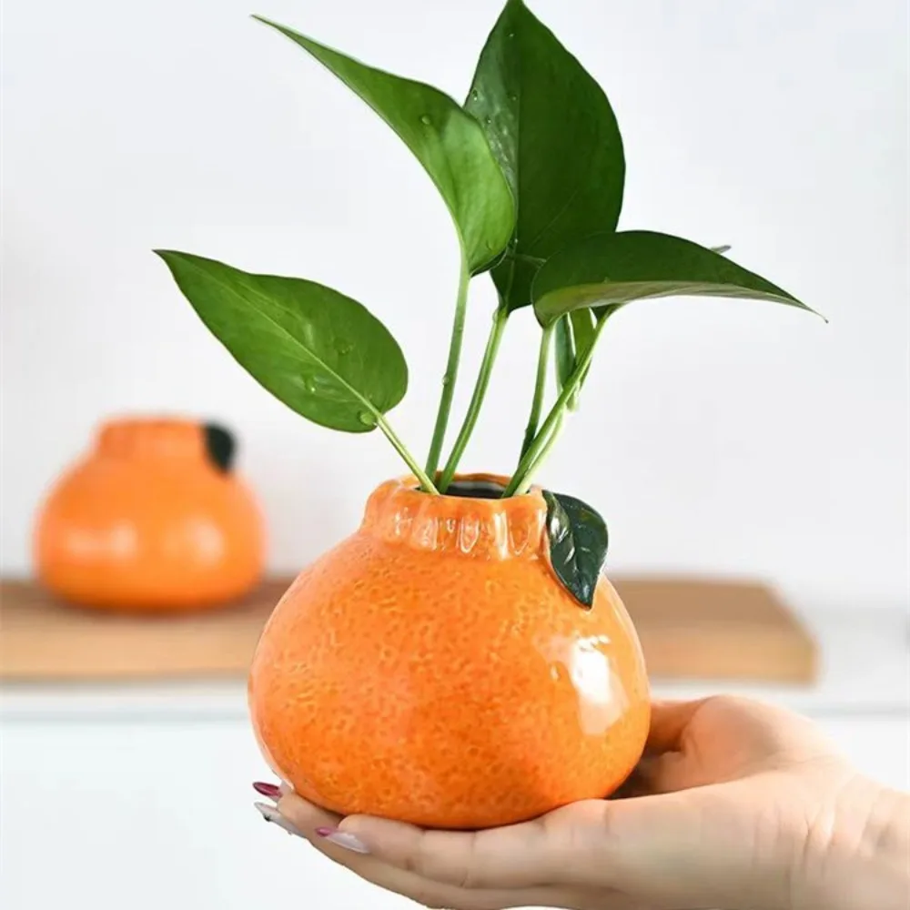 Orange Shape Hydroponic Vase Ceramic Decorative Flower Arrangement Small Vase Multifunction Ins Style Orange Vase