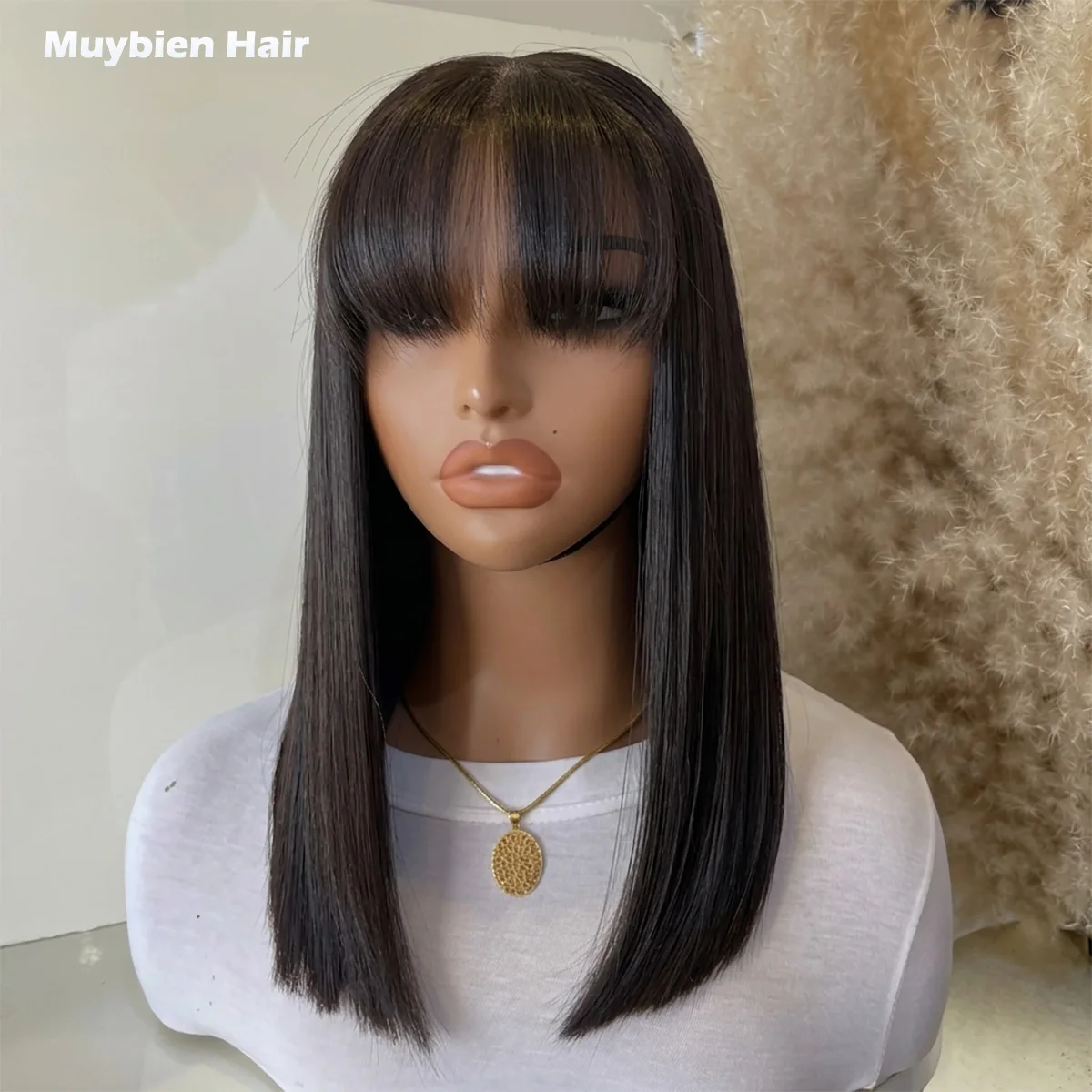 

Парик Wear and Go Super Double Drawn Bone Straight Bob с челкой, 100% натуральные волосы, 4x4 5x5, без клея, с предварительно нарезанным кружевом