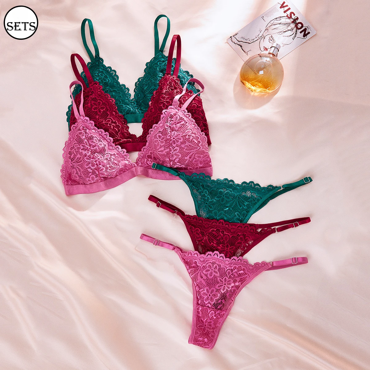 

Hot Sales Women Sexy Underwire Minimizer non padded Lace bralette Bra Cup Sheer Sexy lingerie push-up Bustier Bra and Panty Set