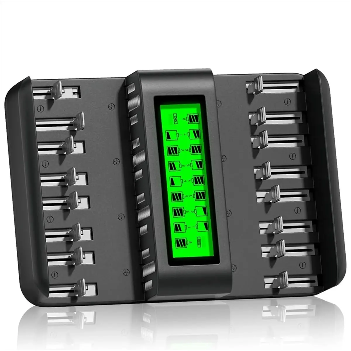 【Charger】 New 16-Bay LCD Universal Battery Charger, Compatible with 1.2V AA, AAA, CD, and Ni-CD Rechargeable Batteries