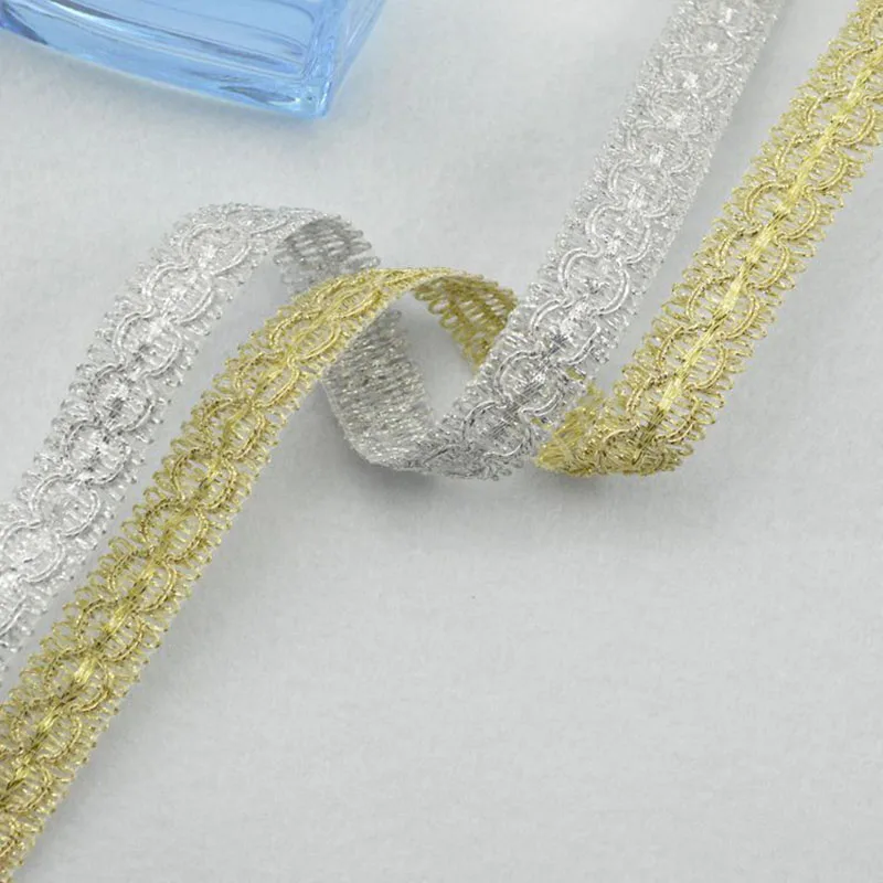 5m/16.4ft each pack Clothing Accessories lace trims Gold Silver Curve Sewing Fabric Dress HandMade DIY crafts ribbons decoration