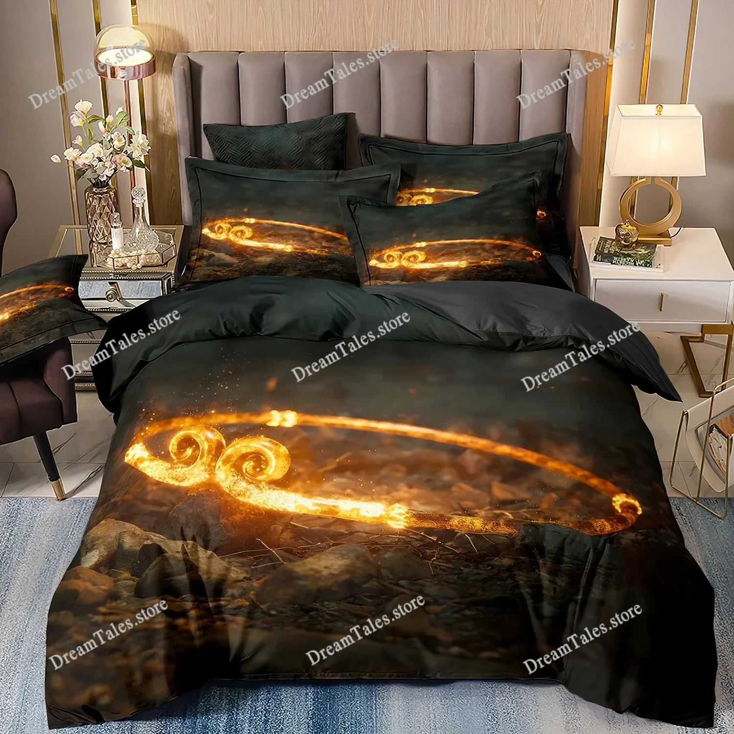 

Game Characters Goku Bedding Set,Black Myth Wukong Bedding Set,Black 3D Printing Quilt Cover Pillowcase for Children and Adults7