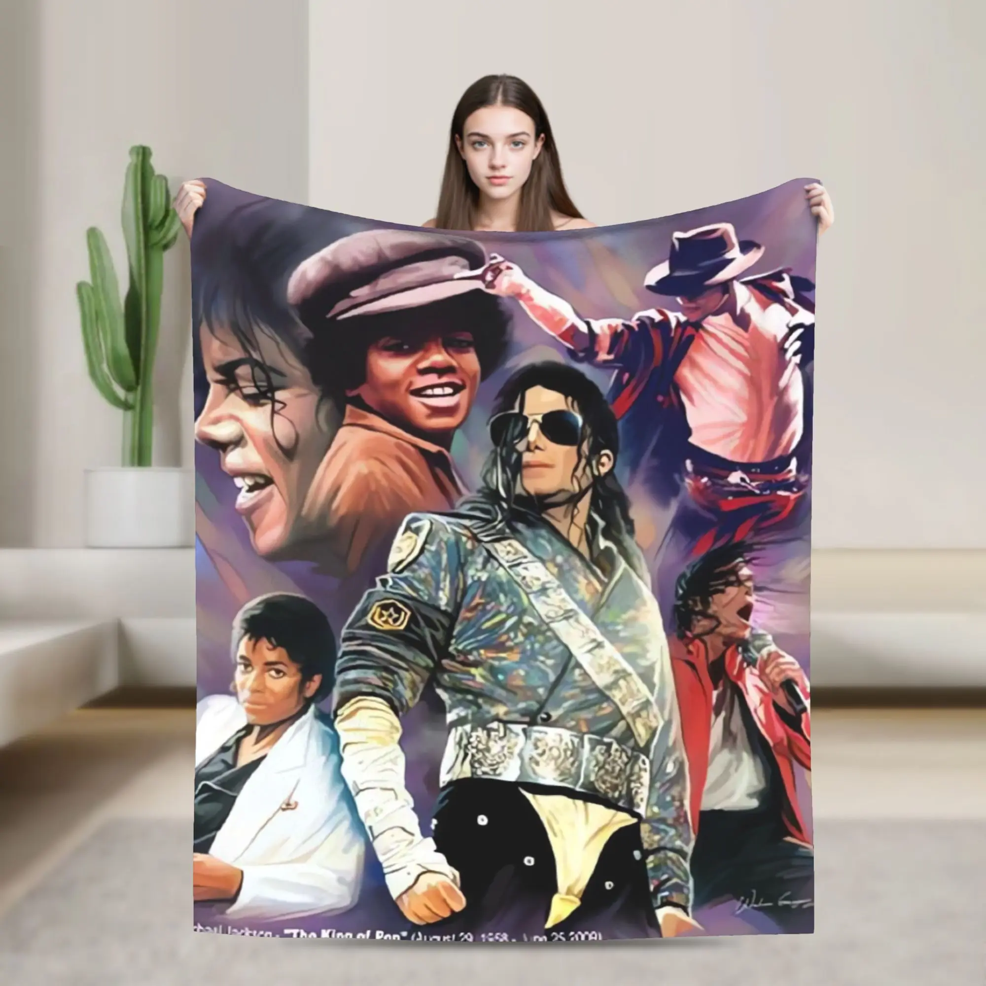 Colorful Michael Jackson Group Artwork Super Warm Blankets  Picnic Plush Throw Blanket Novelty Flannel Bedspread Sofa Bed Cover