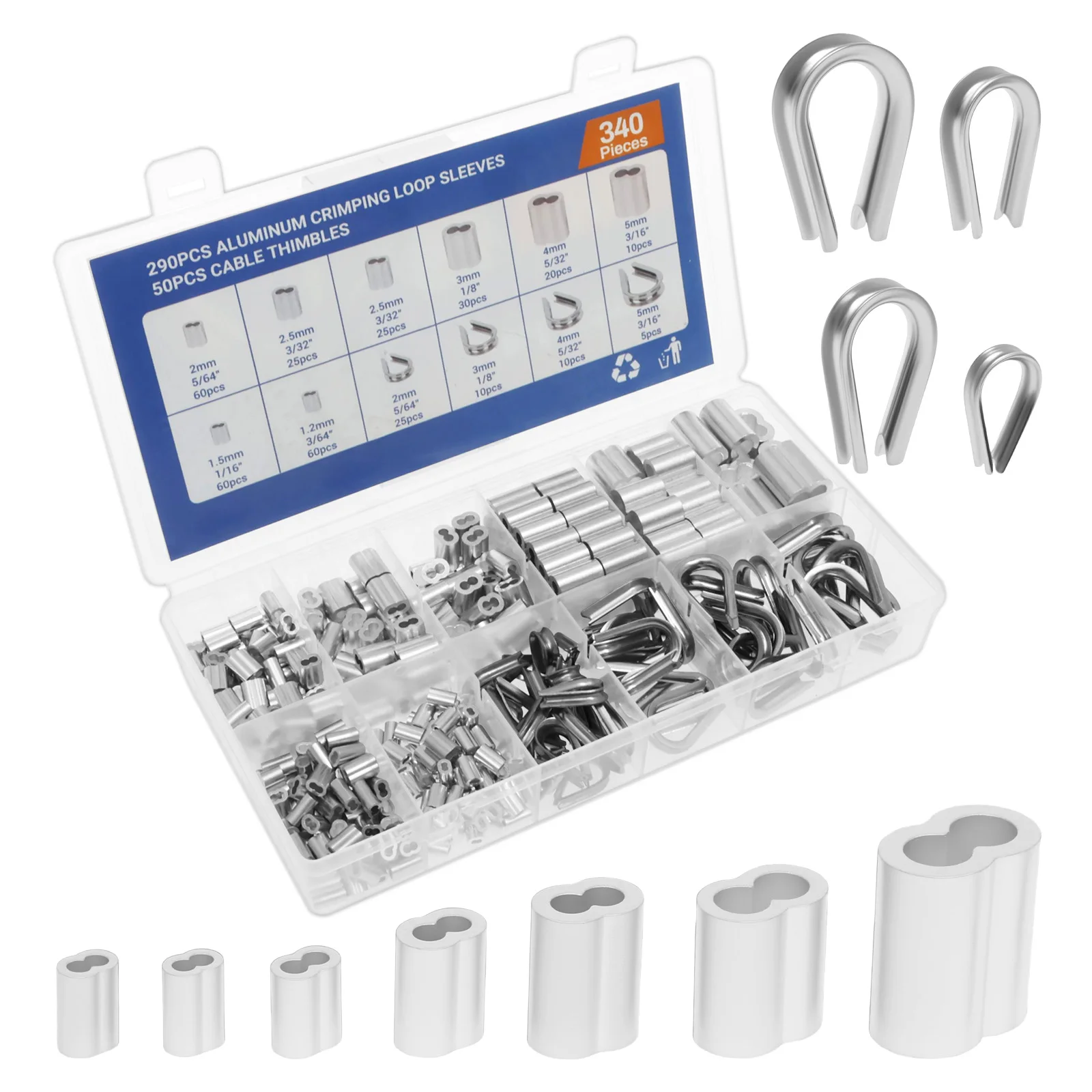 

Алюминиевая обжимная петля с тросом из нержавеющей стали 304, кабельные наперстки, 7 размеров, алюминиевая обжимная петля для проволоки