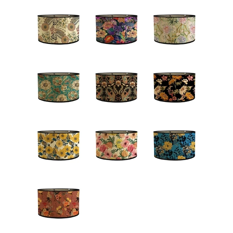 4XFC Floral Print Lamp Shades Drum Lamp Shade for Table Lamps Floor Lamps Replacement