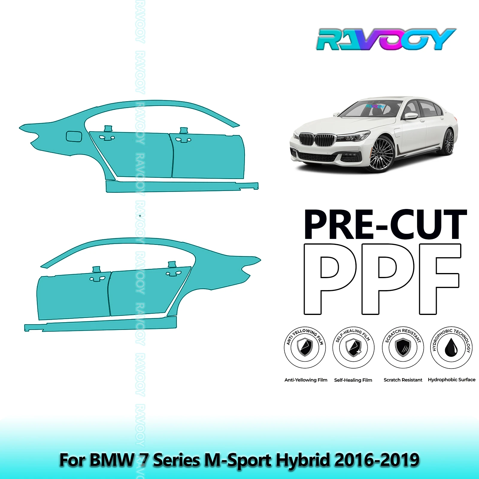 

For BMW 7 Series M-Sport Hybrid 2016-2019 8.5mil Clear Matte Pre-Cut PPF Door & A/B Pillar Kit TPU Paint Protection Film Set