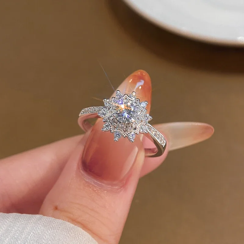 

GRA 0.5CT Certified Moissanite Diamond Shine Sunflower Ring for Women Daily Original 925 Sterling Silver Luxury Fine Jewelry