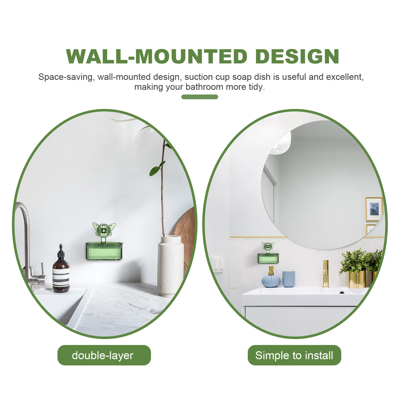 

Wall Mounted Soap Dish Green Suction Cup Holder Shower Sponge Case Bathroom Draining Bar Box Storage Home Organization