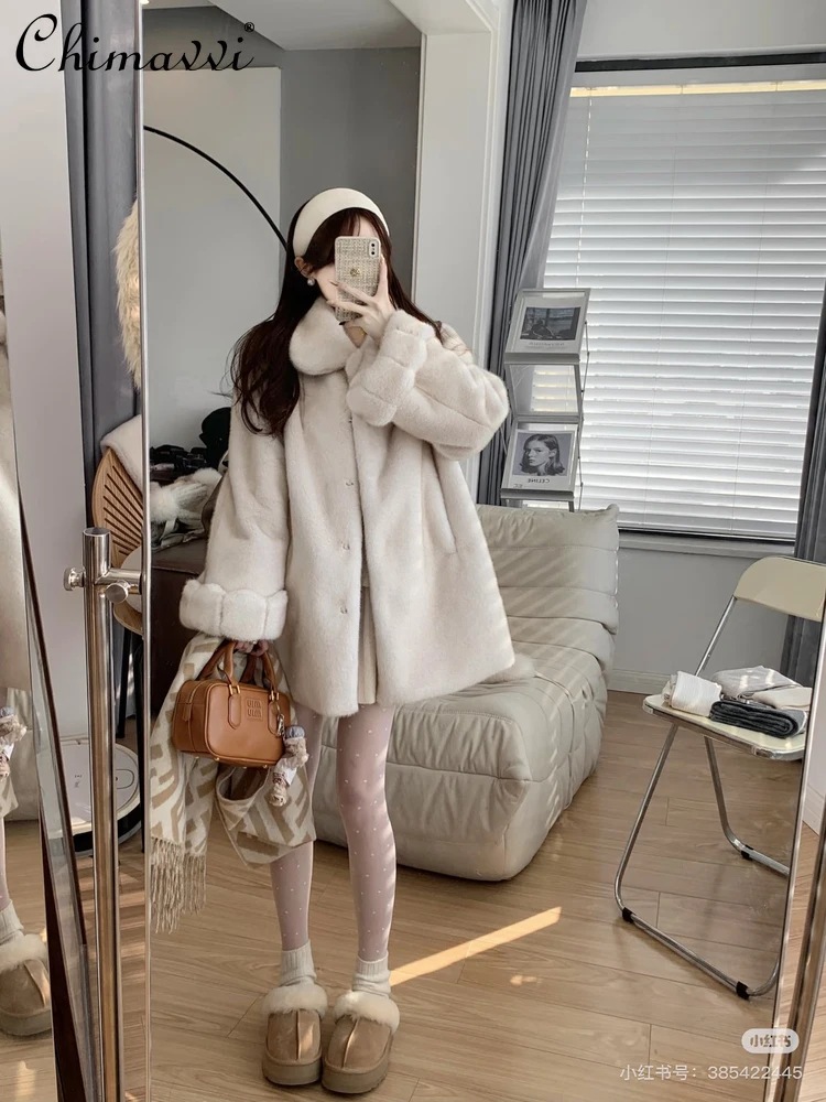 خمر اليقطين كم معطف فرو المنك سترة شتاء 2025 موضة جديدة الراقية سميكة الدافئة أنيقة المرأة معطف الفرو