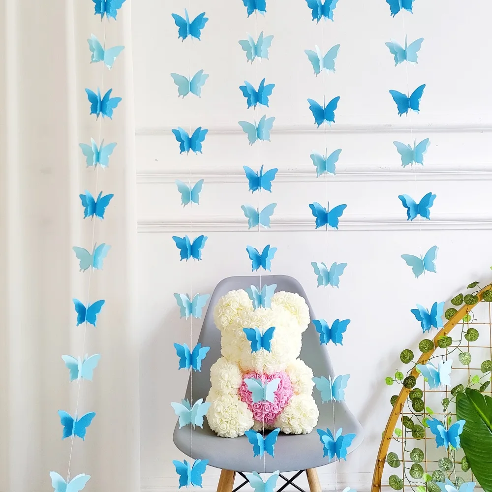 2/5 Strings Paper Butterfly Garland Hanging Wedding Fairy Birthday Party Decoration Butterflies DIY Banner Baby Shower Suppie