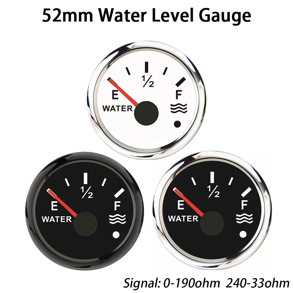 52mm Water Level Gauge Meter 0-190ohm 240-33ohm Signal with Red Backlight and Alarm for Car Ships Motorcycle Universal 9-32V