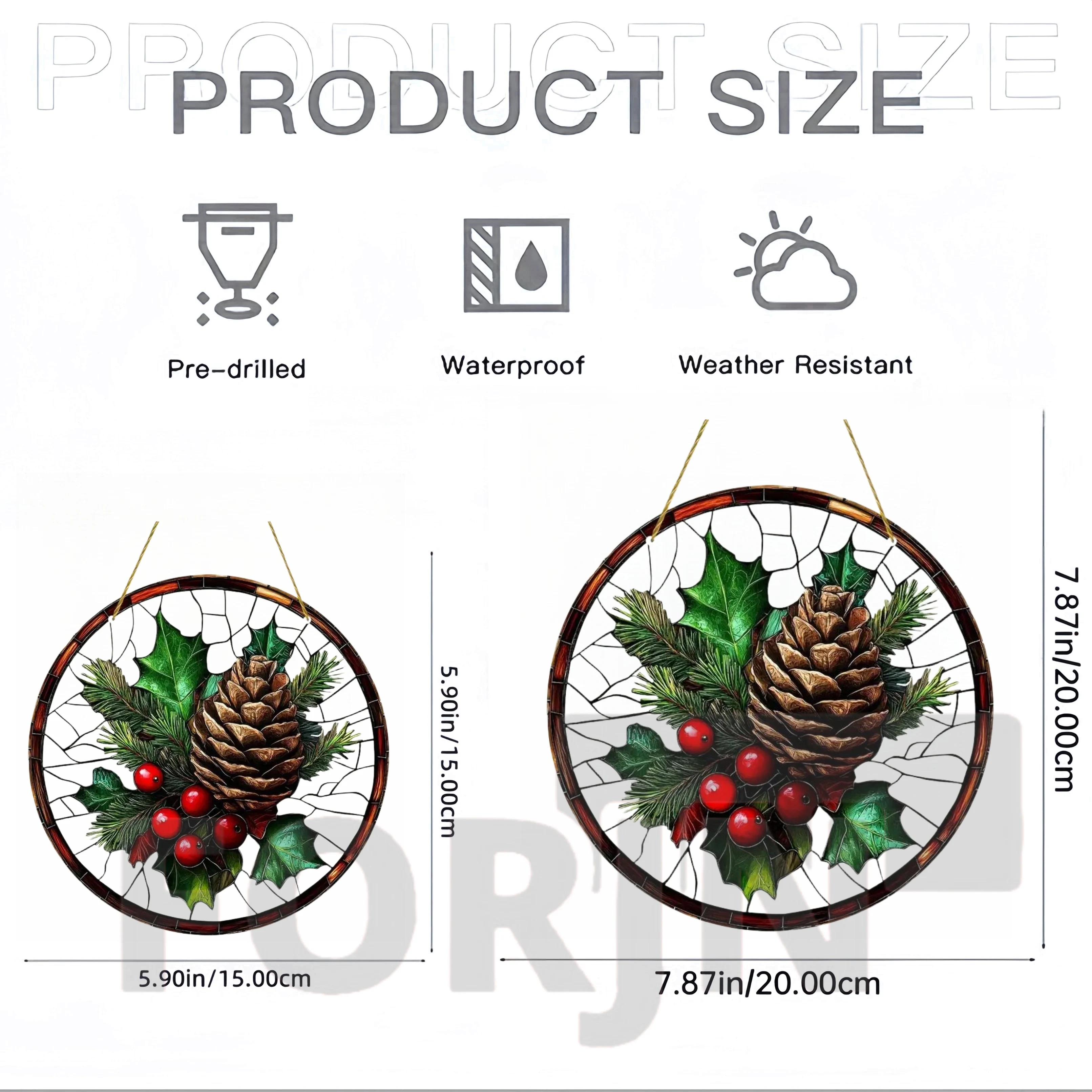 Charming Christmas Pinecone Holly and Berries,Acrylic Suncatcher,Round Translucent Hanging-Home,Party,Bar,cafe Window,club Decor