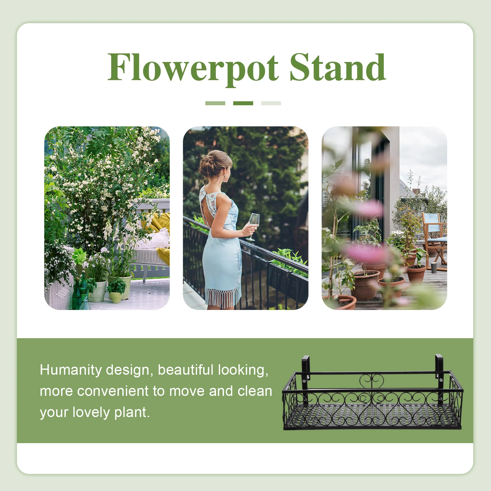 Tray Hanging Flower Stand Black Planters Outdoor Rail Iron Basket Flowerpot Shelf