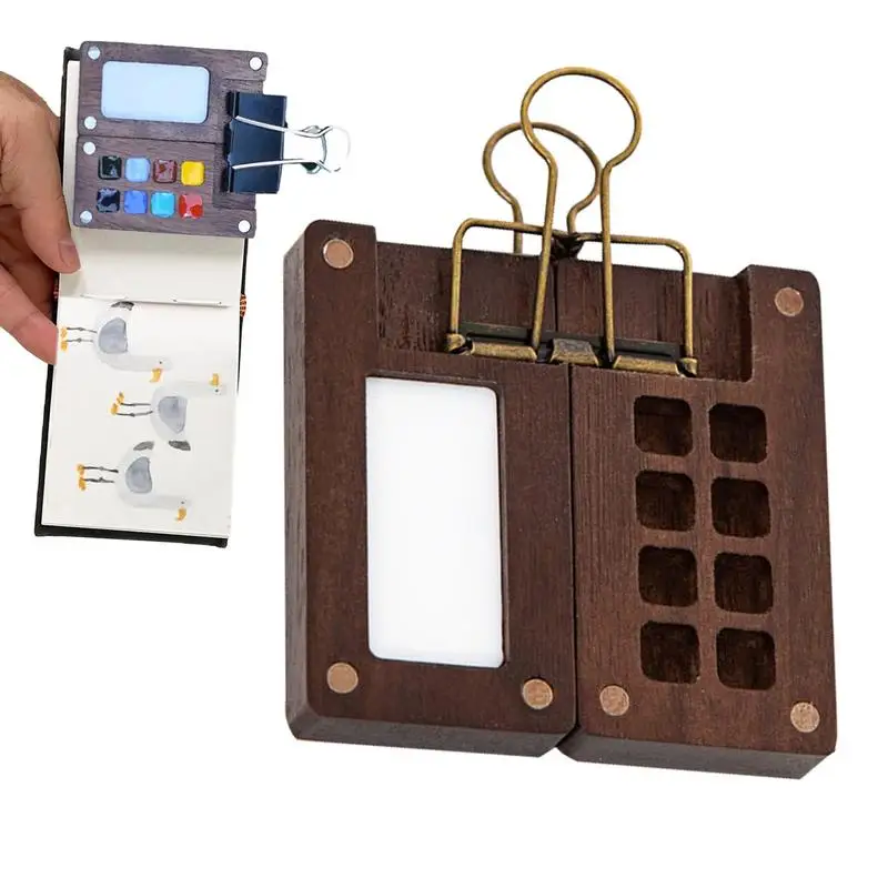 กล่องใส่สีอะคริลิควอลนัทขนาดเล็กกล่องใส่สีสำหรับวาดภาพ8ตารางพกพาแบบไม้ทำด้วยมือ