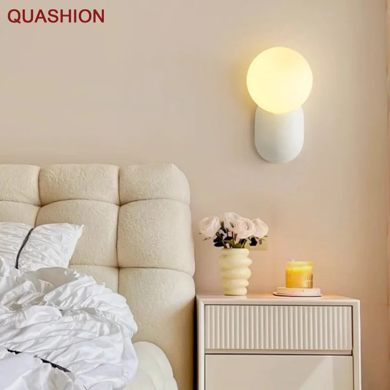 Modern Simple Cream Wind Wall Lamp Bedroom Bedside Lamp Living Room Decorative Wall Lamp Staircase Aisle Small Wall Lamp