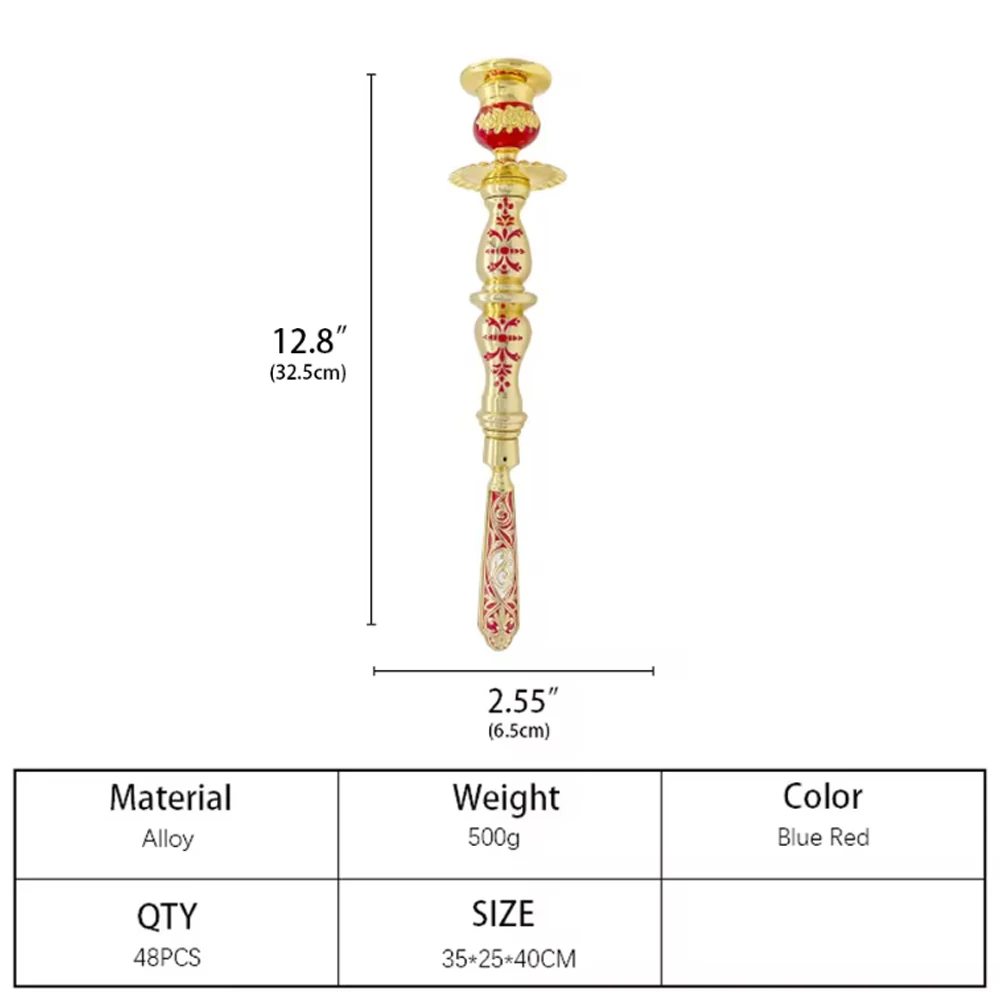 HTISOK Church Gold-Plate Enamel Decorative Handheld Candle Stick Holder for Orthodox and Catholic Religious Ceremonies & Worship