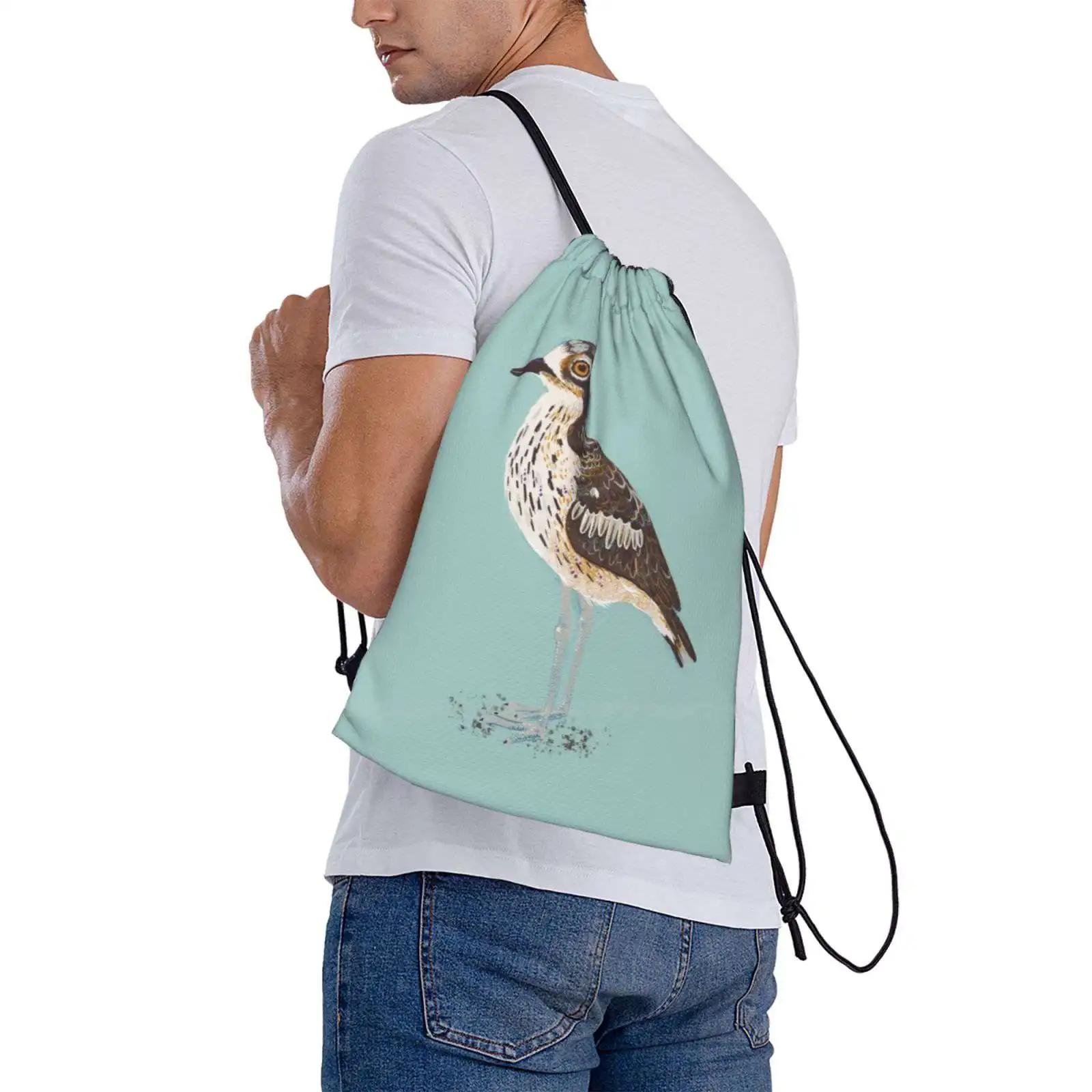 Tas punggung Laptop pelajar remaja biru Aqua burung Australia Curlew Stone Curlew Australia