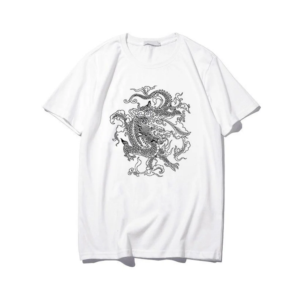 ملابس كورية لطيفة على الطراز القوطي التنين الشرير للجنسين بأكمام قصيرة هيب هوب عتيقة مطبوعة بار هاراجوكو للجنسين