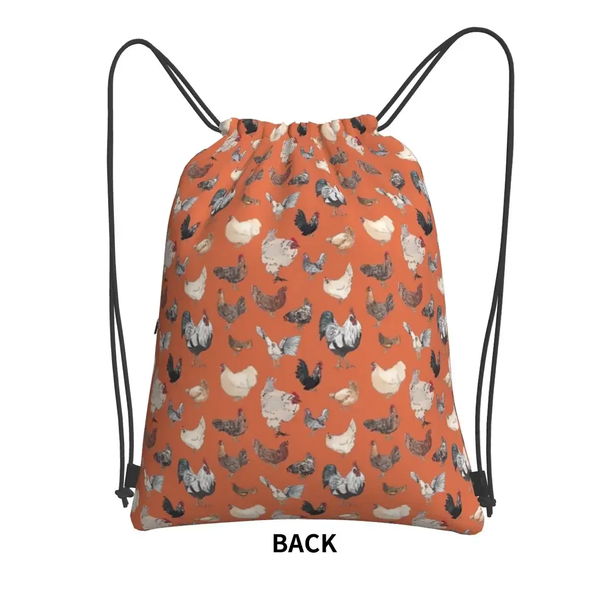 Chicken Happy In Deep Orange Portable Backpacks Drawstring Bag Drawstring Bundle Pocket Book Bags For School Students