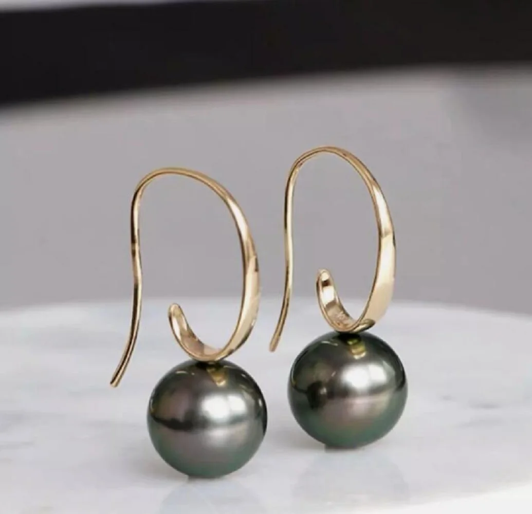 AAA+ 10-11mm12-11 12-13mm Authentic s925 Silver  tahitian black Sea Pearl earring gift box